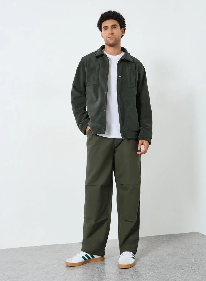 Styli Men Oversized Fleece Button-Down Jacket